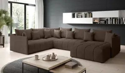 Produktbild von FurMeb - U ASPEN BIS Ecksofa 350 cm x 227 cm - Sofa mit Schlaffunktion und Bettzeugablage - Wohnzimmersofa - Samtecksofa â  Braun
