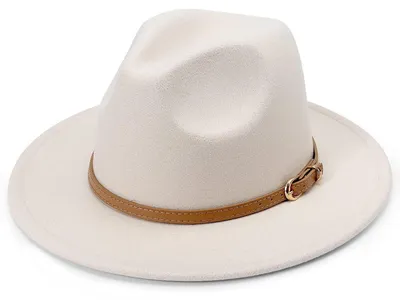 Produktbild von Fedora-Hut Damen breite Krempe Gürtelschnalle Retro Panama Schlapphut Creamy Einheitsgröße 56-58cm Baumwolle Polyester