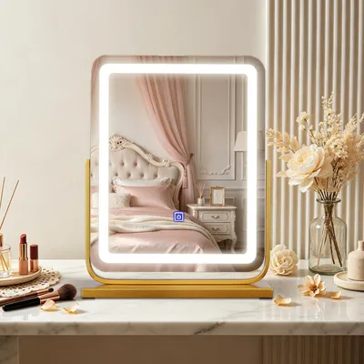 LED-Make-up-Spiegel, Tischspiegel, Gold, 40x47 cm