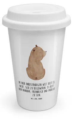 Produktbild von Mr. & Mrs. Panda Mehrwegbecher Bär Schulterblick - Weiß - Geschenk, Kaffeebecher To Go, Weisheit, Thermobecher, Bärenliebe, Teddy, ToGo, Bären, Motivation, Becher