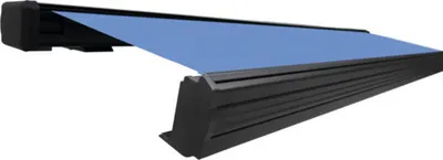 Produktbild von SOLUNA Kassettenmarkise Exquisit 5,5x2,5 Dessin S2828 Gestell DB703 dunkelgrau Antrieb links inkl. Motor und Wandschalte