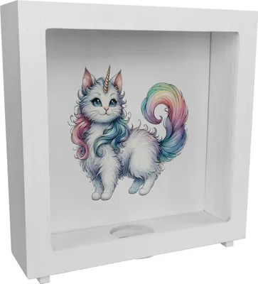 Produktbild von Einhorn-Katze Rahmen Spardose aus Holz