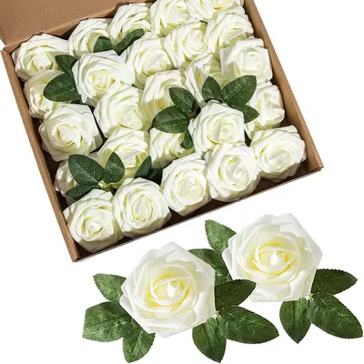 Image de Roses artificielles - 25 pièces de roses en mousse - Décoration - Blanc ivoire