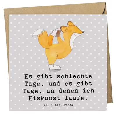 Produktbild von Mr. & Mrs. Panda Glückwunschkarte Fuchs Eiskunstläufer - Grau Pastell - Geschenk, doppelkarte, Eiskunst, anlasskarte, faltkarte, Grußkarte, Klappkarte, Eiskunstläuferin
