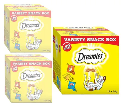 Zdjęcie produktu dla Dreamies Variety Snack Box 3x720g Przysmaki Dla Kota z Kurczakiem Serem I o Smaku Łososia