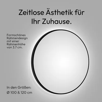 Immagine prodotto di Specchio da bagno rotondo TALOS nero oros Ø 100 cm - specchio da parete rotondo in nero opaco - specchio da bagno rotondo con cornice in alluminio di alta qualità - luce LED indiretta