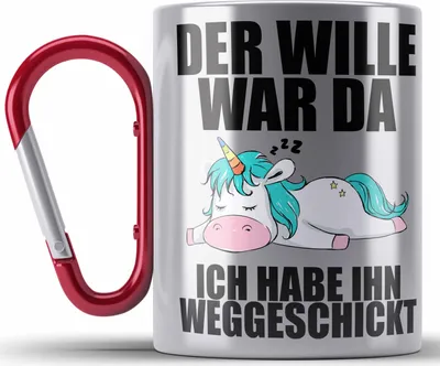 Produktbild von Trendation - Edelstahl Tasse Karabiner mit Sprüch Kollegin Mitarbeiter Geschenk Arbeitskollege Einhorn (Rot)