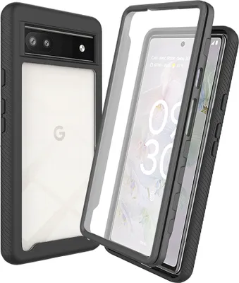 Image de Boîtier pour Google Pixel 6A, bumper avec protecteur d'écran intégré étui de protection 360° pour le corps entier noir