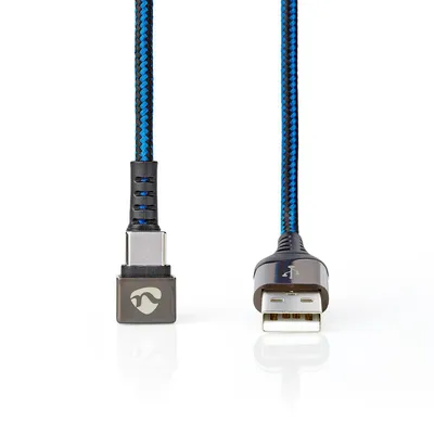 Produktbild von Nedis USB-Kabel - USB 2.0 - USB-A Stecker - USB-C Stecker - 480 Mbps - Vergoldet - 2.00 m - Rund - Geflochten / Nylon - Blau / Schwarz - Verpackung mit Sichtfenster