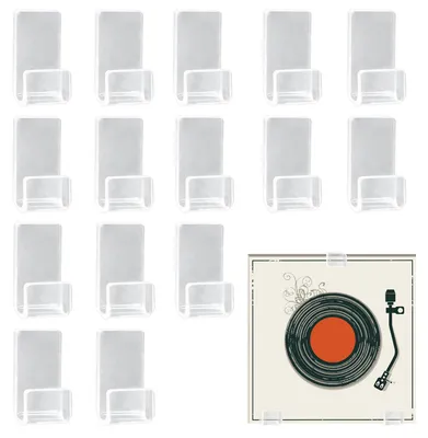 Produktbild von Wandmontiertes Schallplattenregal, Set mit 15 Vinyl-Schallplattenhaltern, bohrfreie Montage, Acryl-Schallplattenständer, Wandregal, Rahmen für Vinyl-Schallplatten (LP, CD), transparent