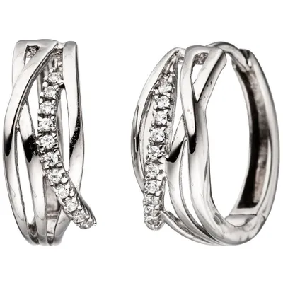 Produktbild von Paar Ohrringe Creolen 15,9mm mit weißen Zirkonia 333 Gold Weißgold Goldohrringe