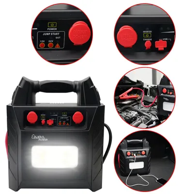 Produktbild von 5-in-1 Pkw-Starthilfe 12V/24V (2000A) mit Powerbank 40Ah – Mobiler Batterie-Booster mit 230V-Steckdose, 12V-Ausgang & LED-Leuchte