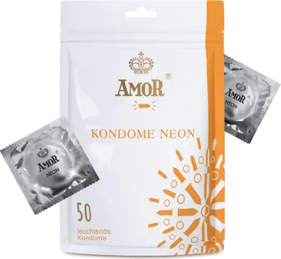 Obrázok produktu pre AMOR Premium Neon, svietiace kondómy Ø 53 mm, 50 kusov