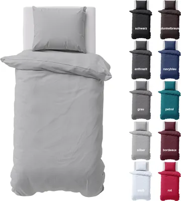 Produktbild von Bettwäsche 155x220 cm Bettbezug 100%Baumwolle Renforce Einfarbig Bettgarnitur Set Silber 2 teilig