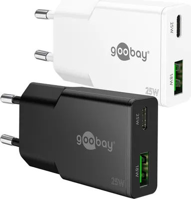 Zdjęcie produktu dla Goobay Slim 2-ports USB GaN Oplader 25W PD Hvid