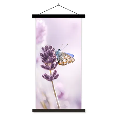Produktbild von MuchoWow® Textilposter Lavendel - Schmetterling - Nahaufnahme - Lila 40x80 cm mit schwarzem Rahmen - Wandemalerei