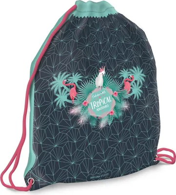 Produktbild von Ars Una Schuhbeutel für Kinder, Schule und Kindergarten, Sportbeutel, Gymsack, Turnbeutel, Pink Flamingo, grün-rosa, für Mädchen