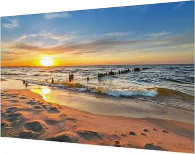 Produktbild von Wandtapete - Dekorative Tapete für Wohnzimmer- Tapetenfolie für Wanddekoration - 104x70 cm - Sonnenuntergang am Strand
