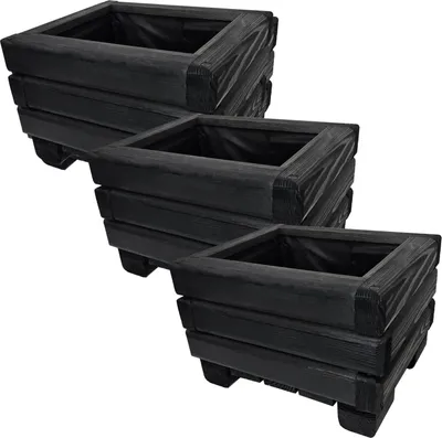 Obrázek produktu pro HolzGarden Sada 3 Dřevěných Květináčů 30x20x25 cm Obdélníkové Impregnované Barva Ebenové Dřevo Venkovní Truhlík na Květiny Odolný Proti Povětrnostním Vlivům