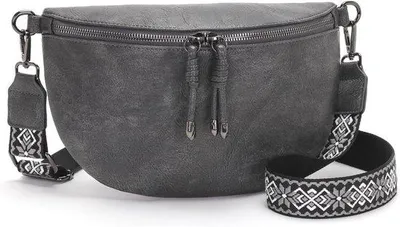 Productafbeelding van Elegante leren heuptas voor dames - Kleine zwarte schoudertas met kaartvakken
