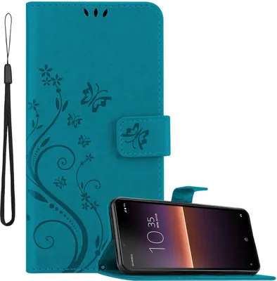 Obrázek produktu pro Kryt Cadorabo pro Sony Xperia 10 II v barvě FLORAL BLUE Ochranný kryt v květinovém designu s magnetickým zapínáním, funkcí stojánku a přihrádkami na karty Flipové pouzdro Flower Cover Etui Handy Klapp Hülle Book Tasche