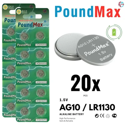 Produktbild von 20x AG10 PoundMax Alkaline Knopfzelle/Uhren LR1130, LR54, L1131, 390, V10GA 1,5V