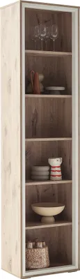Produktbild von Wohnzimmer-Vitrine mit 50 cm Breite in Eiche und weiß, mit 6 offenen Fächern - SAGUNTO-05