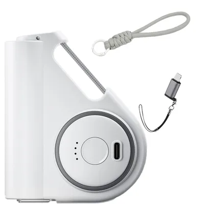Produktbild von 5000 mAh integrierte Schnelllade-Powerbank, 22,5 W tragbares Ladegeraet mit ausziehbarem Kabel, IPX7 wasserdicht, fuer Flugzeuge zugelassen, Laden fuer Smartphones (Weiss)