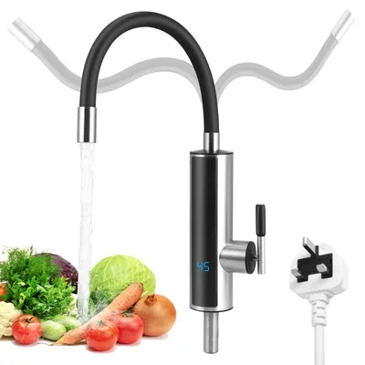 Obrázek produktu pro Elektrický ohřívač vody – průtokový ohřívač 3000W, 220V – výtok s možností otáčení o 360° – pro kuchyň a koupelnu – černý