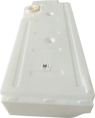 A white plastic water tank for a dryer.