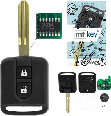 Produktbild von MT-KEY 2 Tasten Funk Schlüssel ASK 434MHZ kompatibel mit Nissan Micra K12 K13 Qashqai J10 Patrol NV200 Note E11 Navara D40M Cabstar F24M Autoschlüssel