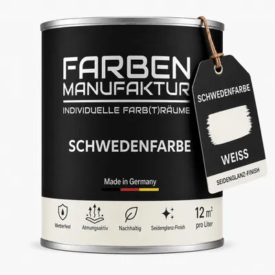 Produktbild von Schwedenfarbe Holzfarbe Holzlack Wetterschutzfarbe deckend 1l - weiß
