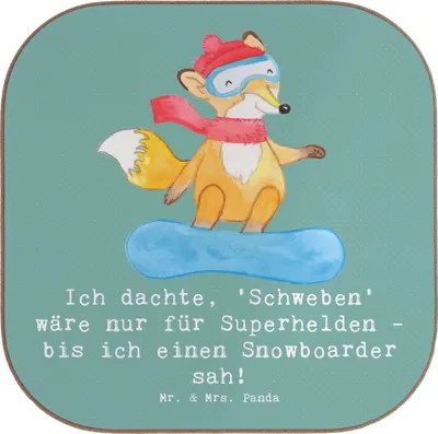 Produktbild von Mr. & Mrs. Panda Untersetzer Glas Snowboarden Zauber - Meeresbrise - Geschenk, Abenteuer, für Gläser, Coaster, Tassenuntersetzer, Teamsport, Sportart, Winterfreude