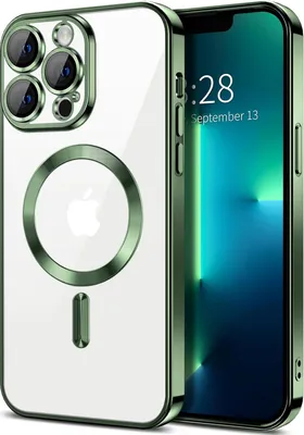 Immagine prodotto di Custodia magnetica trasparente per iPhone 13 Pro, compatibile con MagSafe, custodia protettiva galvanica con protezione della fotocamera verde scuro
