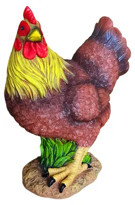 Immagine prodotto di Relaxdays: statuetta da giardino a forma di gallina, gallo marrone, decorazione da giardino resistente alle intemperie, figura animale realistica, resina sintetica, altezza 24 cm, colorata