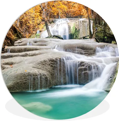 Produktbild von MuchoWow® Rundes Wandbild - Runde Bilder Wald - Wasserfall - Herbst Ø 60 cm Kreis Wanddekoration Kunststoff - Wandkreis - Wandschmuck - Wand Kreis - Das Schlafzimmer - Die Bilder - Wandmalerei - Kunst für das Haus - das Plastik
