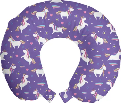 Produktbild von ABAKUHAUS Fantasy World Reisekissen Nackenstütze, Unicorns Regenbogen Mane, Schaumstoff Reiseartikel für Flugzeug und Auto, 30x30 cm, Blau Violett Multicolor