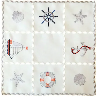 Imagen del producto de Mantel individual NINA, diseño náutico, con bordados y detalles recortados, de poliéster, 40 x 40 cm