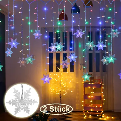 Obrázek produktu pro 2 ks sněhové vločky víla světla 94LEDs záclony světla barevné vnitřní 8 modů IP44 dekorace pro vánoční okno balkon zahrada strana