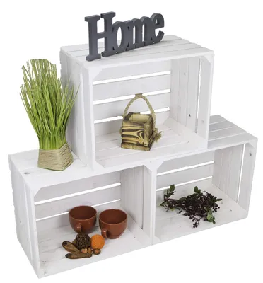 Image de Solidchoice - Coffret de 3 boîtes en bois blanches pour le rangement