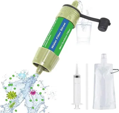 Zdjęcie produktu dla Zestaw filtrów do wody z systemem oczyszczania – system filtracji wody do użytku na świeżym powietrzu i w sytuacjach awaryjnych – czysta woda pitna – 5000 litrów