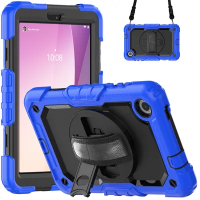 Productafbeelding van 4-in-1 beschermhoes voor Lenovo Tab M8 (4e generatie) TB-300FU 2023, 8 inch, harde hoes + standaardfunctie + draagriem