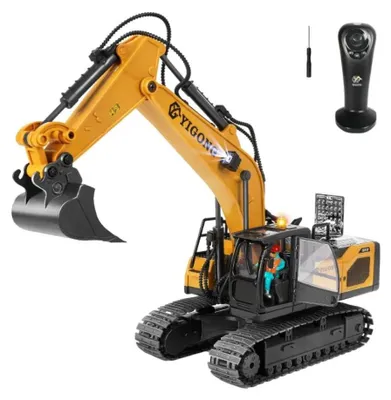 Obrázek produktu pro RC bagr – model 1061 – měřítko 1:20 – 2,4 GHz, 10 kanálů – LED světla a zvuky – kovová lopata – doba jízdy 40 minut