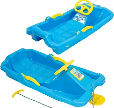 Immagine prodotto di Slitta di plastica "Adaś" con freno e volante - 84×43×25 cm, blu