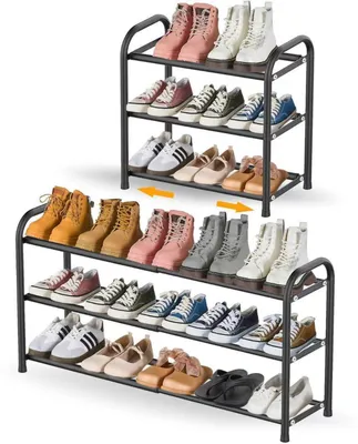 Image de Étagère à chaussures en métal, 3 niveaux, extensible de 43 à 78 cm, pour 6 à 12 paires de chaussures
