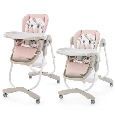 Produktbild von DREAMADE Kinderhochstuhl Klappbar mit verstellbarem Sitz, Hochstuhl mit Rollen & Sicherheitsgurt & Tablett, für Baby 6-36 Monate, bis 15kg (Rosa)