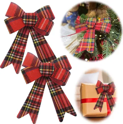 Produktbild von LS-LebenStil 2x XL Weihnachtsschleife Set 17cm Kariert Schleife Weihnachts-Deko Christbaum-Schmuck Tannenbaum Geschenk Hochzeit Advent Adventskranz
