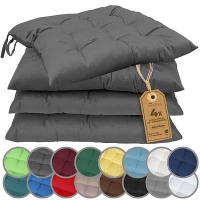 Image de Coussin de chaise - Avec attaches - Anthracite - 40 x 40 cm - Lot de 4