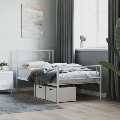 Produktbild von Möbel Bettgestell mit Kopf- und Fußteil Metall Weiß 100x200 cm - Klassische Betten 372339