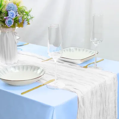 Produktbild von Set aus 4 weißen Boho Tischläufern aus Netz 300 x 90 cm